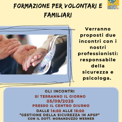 FORMAZIONE PER VOLONTARI E FAMILIARI IN APSP