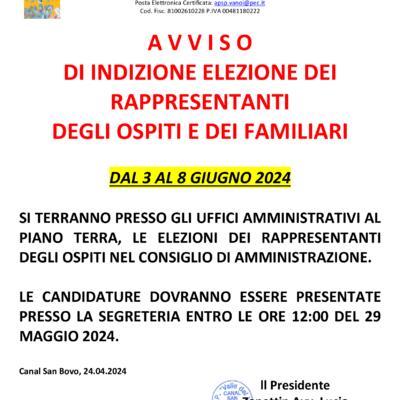 AVVISO DI INDIZIONE ELEZIONE DEI RAPPRESENTANTI DEGLI OSPITI E DEI FAMILIARI